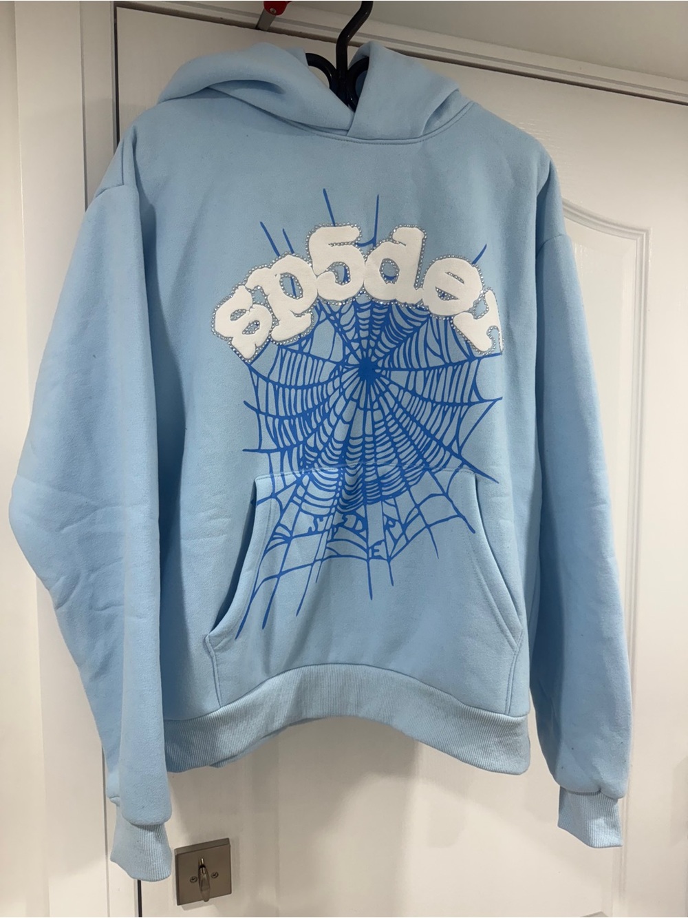🕷️Sp5der Blue Rhinestone | Pullover Hoodie Size M🩵